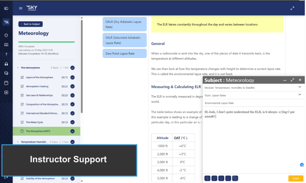 SkyLearner Ask Instructor Question