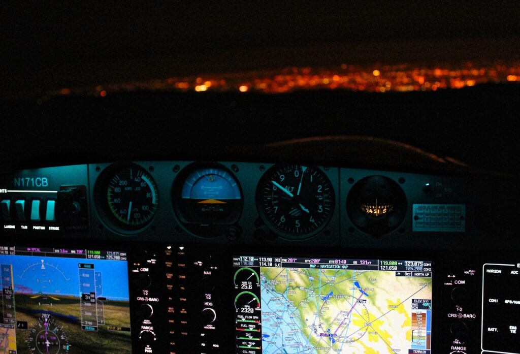 Glass cockpit at night