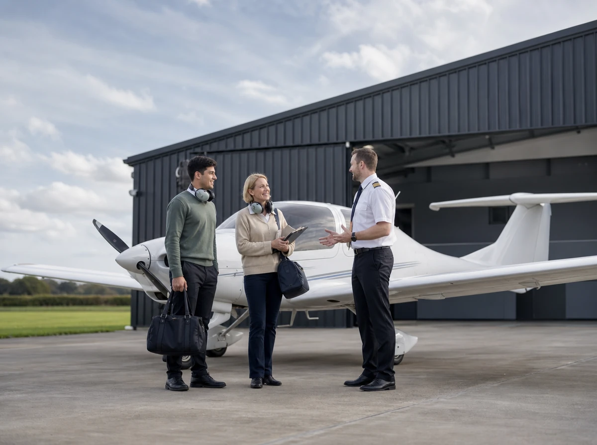 Pilots discussing training beside an aircraft