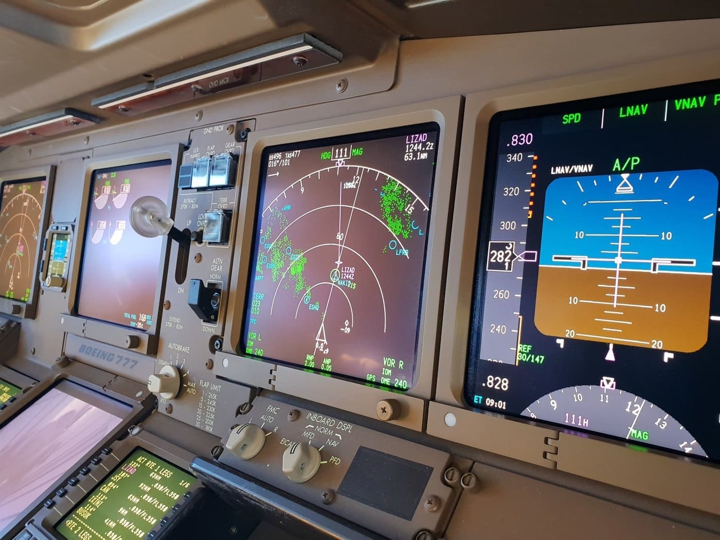 Aircraft instruments and flight displays in a cockpit