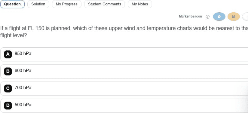 Current ATPL Meteorology question workspace with learning tabs