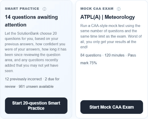Current Smart Practice and Mock CAA Exam controls for ATPL Meteorology