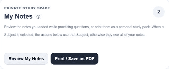 Current Solutionbank My Notes panel with review and PDF export options