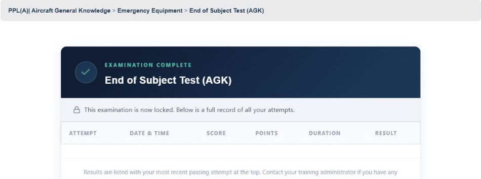 End of Subject Test shown in the Aircraft General Knowledge course
