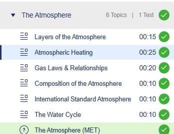 Meteorology module expanded to show its topics, study times and test