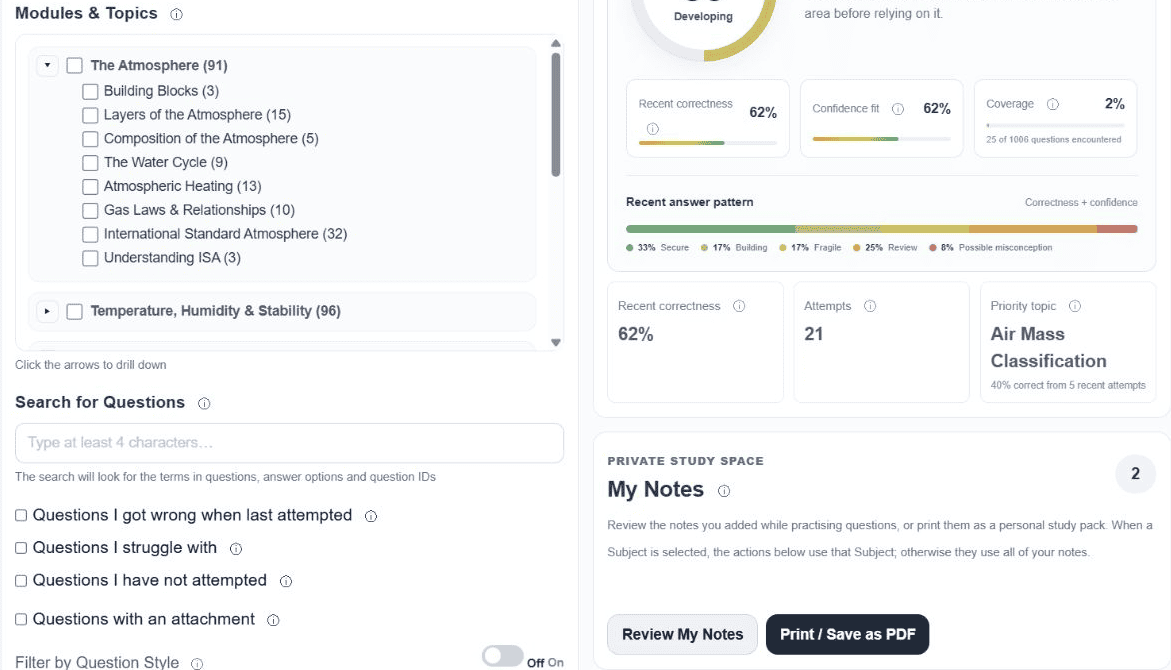 Solutionbank filters for incorrect, difficult, unseen and different question types